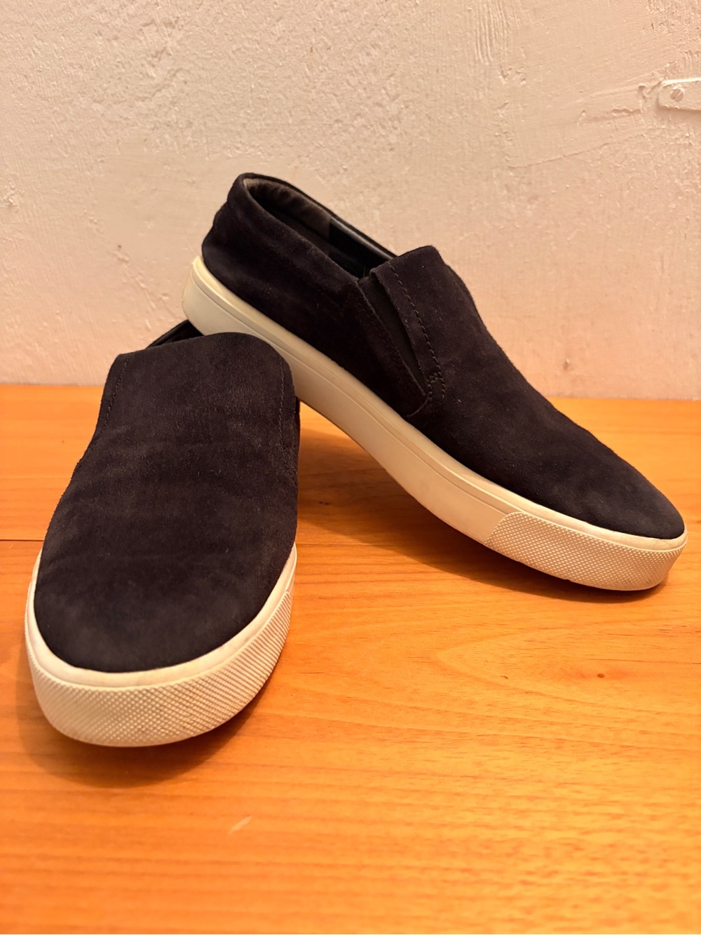 Vince Black Suede Slip-On Sneakers with White Sole